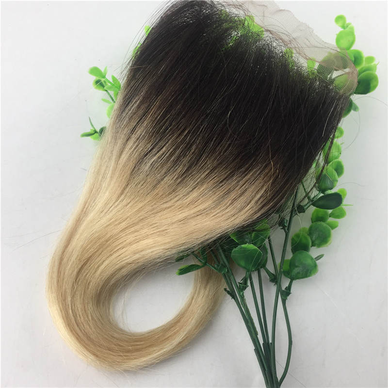 4x4 Lace Closure Ombre Blonde 1B 613 Two Tone Human Hair Brazilian Virgin Hair Straight Body Wave Bleached Knots Free Part Swiss Lace