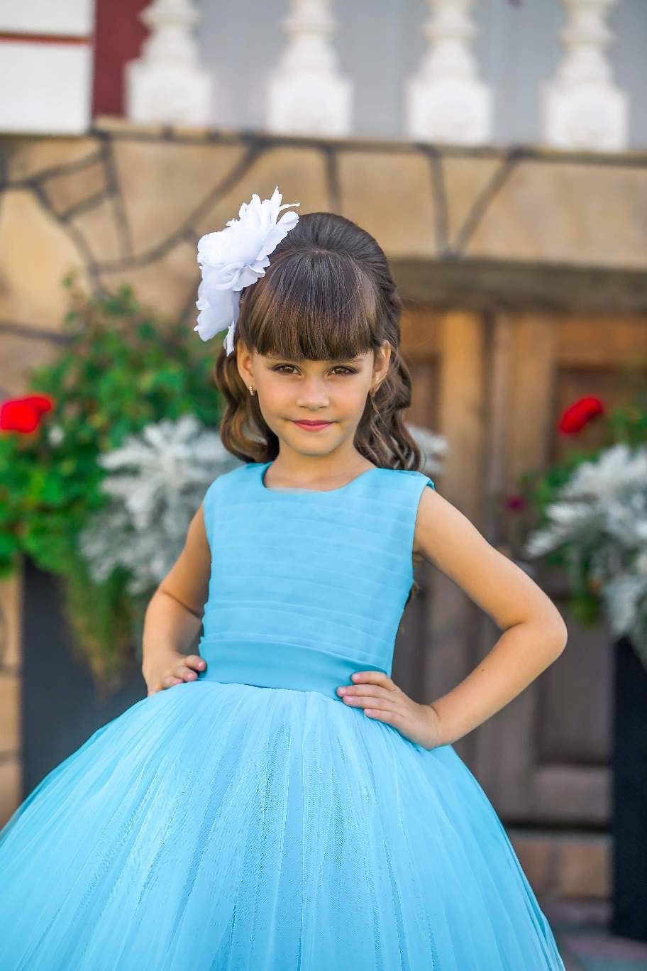 arabic blue simple flower girl dresses crew ball gown tulle child wedding dresses vintage little girl pageant dresses