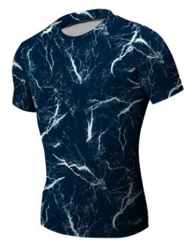 New Mens T-shirts Short Sleeve O-neck Compression Tops Cool Skin Tights Camo Workout Clothes Gyms Slim Fit Tracksuit Bodybuilding Wear Blue