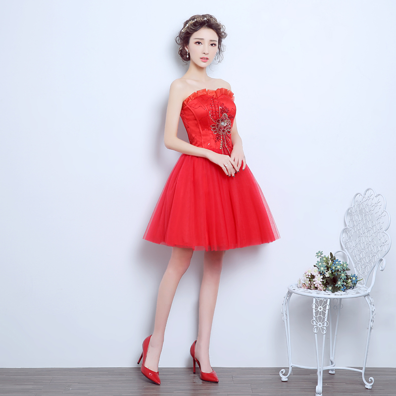 2017 New Princess Evening Dresses Elegant Girls Women Bride Gown Fashion Red Short Ball Prom Party Homecoming Graduation Formal Dress