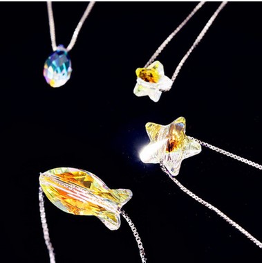 925 Sterling Silver Aurora of Sugar Austrian Crystal Necklace Accessories Pendant Chocker Spring, Summer, Clavicle, Short Chain Free Shippin