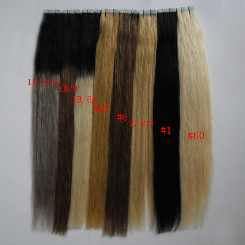 

#27 #1 #60 #1b/gray #1b/8 #1b/ Tape In Human Hair Extensions 40 pieces Blonde brazilian hair Natural Straight Ombre Virgin Remy Hair 100g, #27 honey blonde