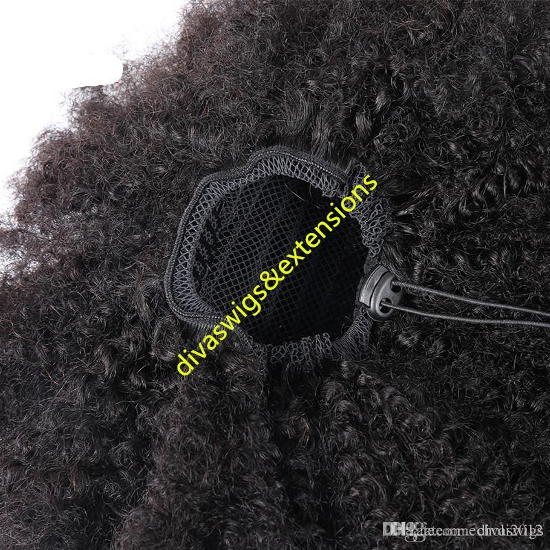 140g Kinky Curly Ponytail Hair Extenions Clip in dyeable Real Brazilian Hair Ponytail Afro Kinky Curly natural puff