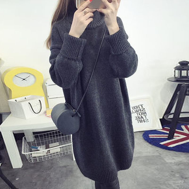 Wholesale-Promotions 2016 Autumn Winter Fashion Turtleneck Cashmere Sweater Solid Color Knitted Loose Long Sleeve Women Pullovers