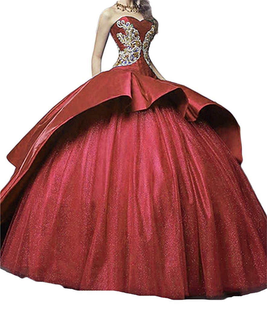2017 Newest Sweetheart Satin Ball Gown Quinceanera Dresses with Appliques Lace Up Sweet 16 Dress Debutante Gowns QC505