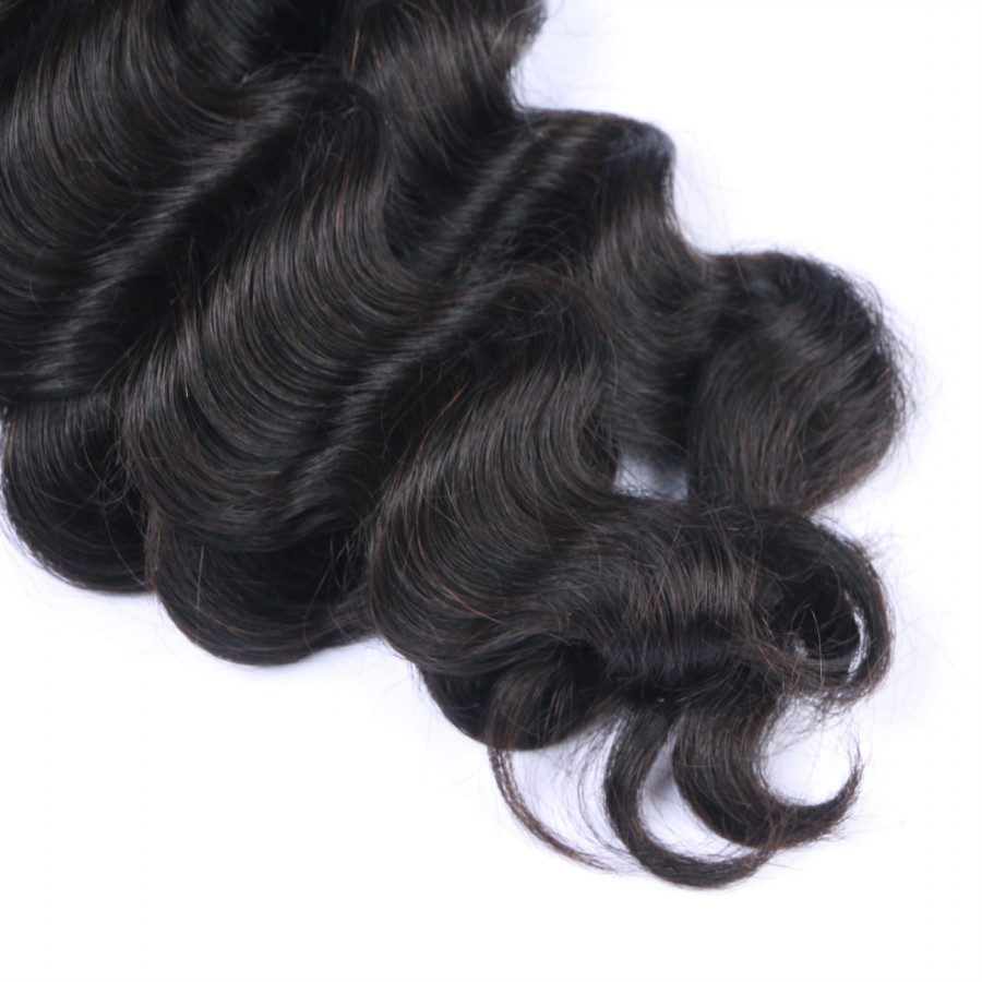 Loose Wave Brazilian Human Virgin Hair Lace Frontal With 3 Bundles 13X4 Ear To Ear Lace Frontal Natural BlackColor Human Hair Weaves Closure