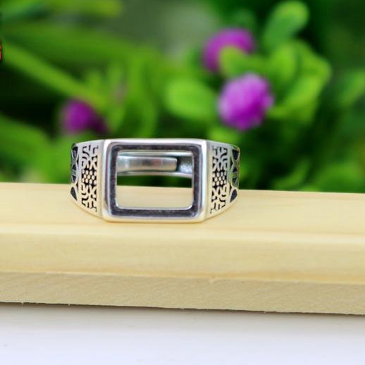 925 Sterling Silver Vintage Retro Engagement Ring 9x11mm Princess Cabochon Semi Mount Fine Silver Women Ring Filigree Jewelry Setting