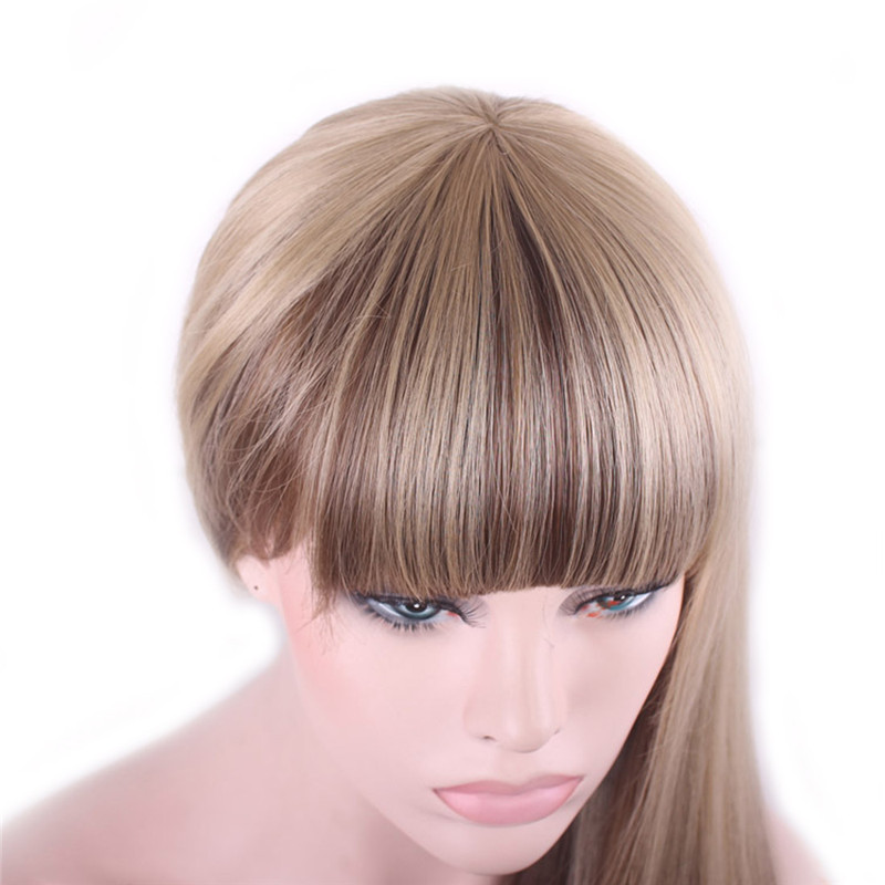 WoodFestival Synthetic Wig With Bangs Female Cosplay Women's Wigs Long Straight Hair Ombre Blonde Black Mix Color Dark Brown