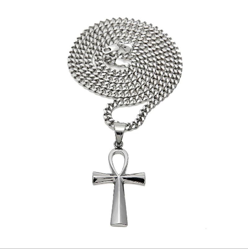 Men Women Ankh Keys Cross Statement Necklace Egyptian Jewelry Hip Hop Gold Plated Stainless Steel Pendant Chain Necklace Key to Life Egypt