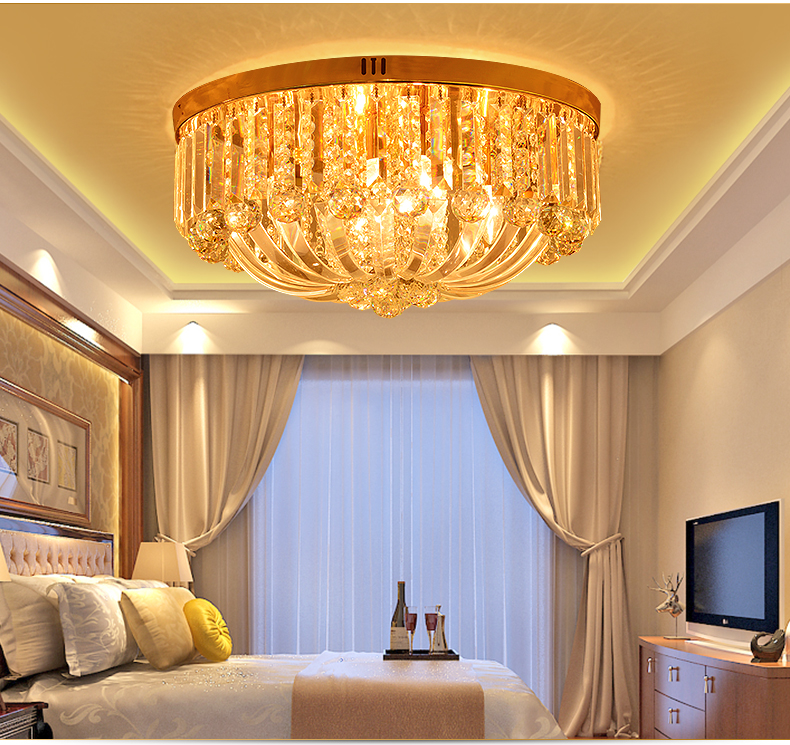 LED Modern Crystal Chandeliers Ceiling Lamps Golden Crystal Hanging Lights Fixture Home Indoor Chandelier Lighting AC 110V 220V D50cm H26cm