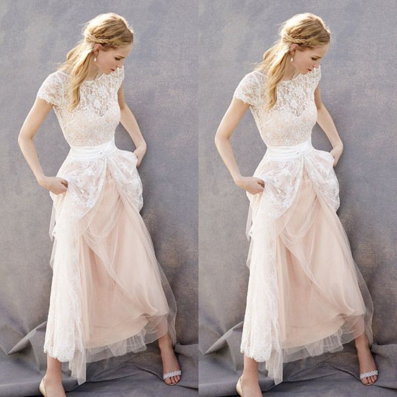2017 Bohemian Beach Lace Wedding Dresses Cheap Bateau Short Sleeve Front Split Blush Pink Tulle Bridal Gowns Custom Made China EN11224
2017 Bohemian Beach Lace Wedding Dresses Cheap Bateau Short Sleeve Front Split Blush Pink Tulle Bridal Gowns Custom Made China EN11224