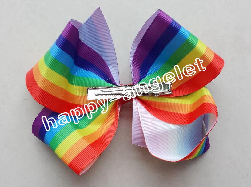 20pcs newest Fashion 6'' Handmade Boutique Rainbow Striped Sweet Hair Bows Alligator Clips hair ties For Kids Girls Hair Accessories HD3467