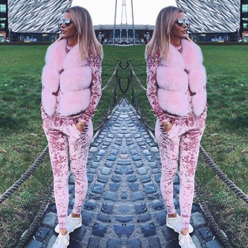 2020 Spring Autumn Fashion 2 Piece Set Tracksuit For Women Pants And Sweatsuit Tracksuit Velvet 5 Shining Colors women Suit