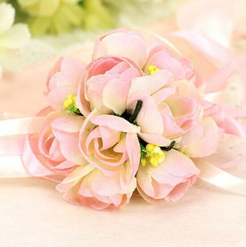 Wholesale-NEW Beautiful Cute Style Wrist Corsage Bracelet Bridesmaid Sisters Hand Flowers Wedding Party Bridal Prom