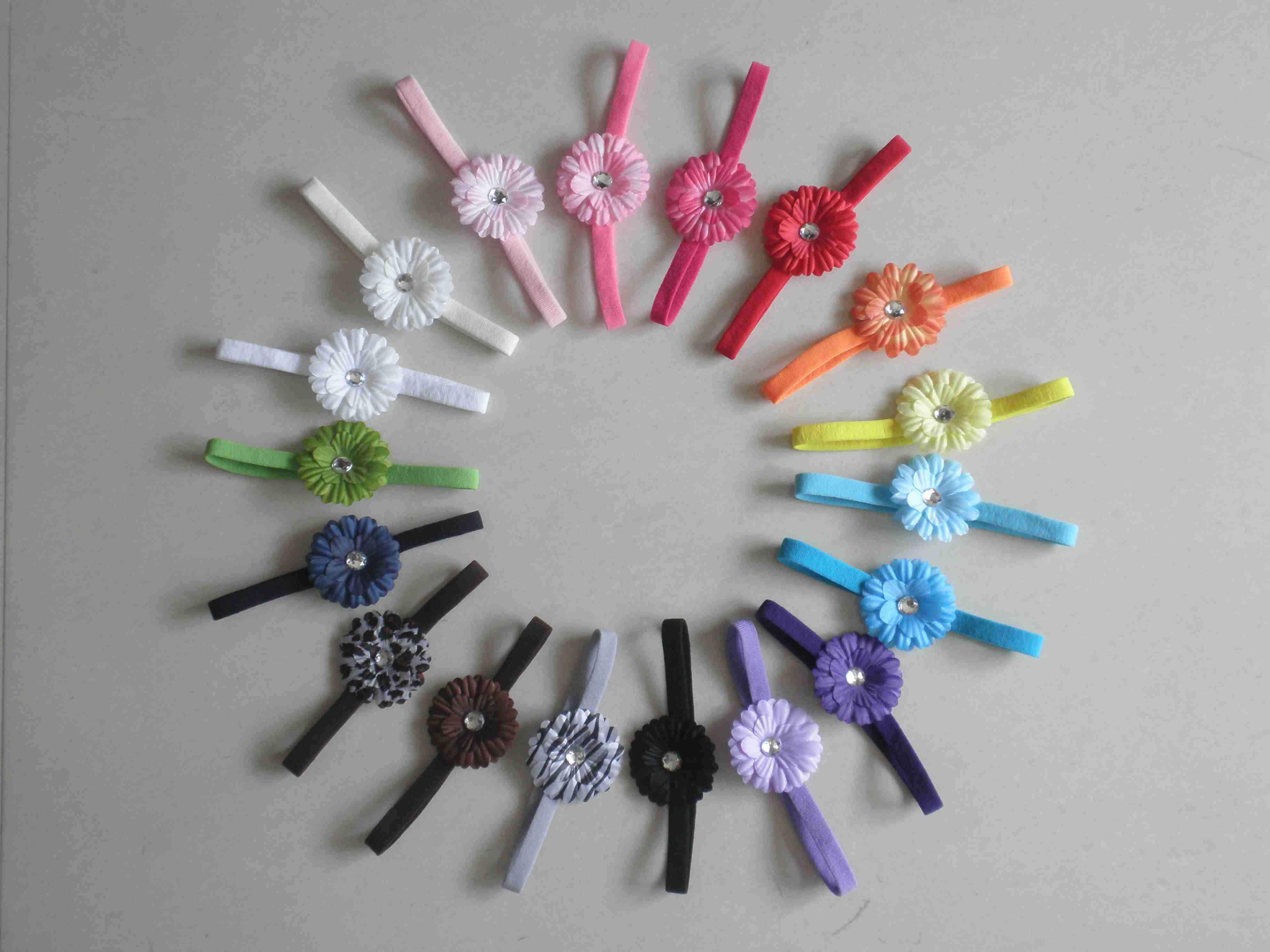 Children baby 2 inch daisy flower skinny Nylon headbands hair flowers Skinny shimmer hair bands girl hair accessories