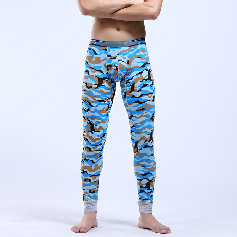 Des hommes courageux Leggings Automne Hiver Nouvelle-marée Russie Chine de style surhommes bleu vert Camo imprimer caleçon long Slim coton Mélang