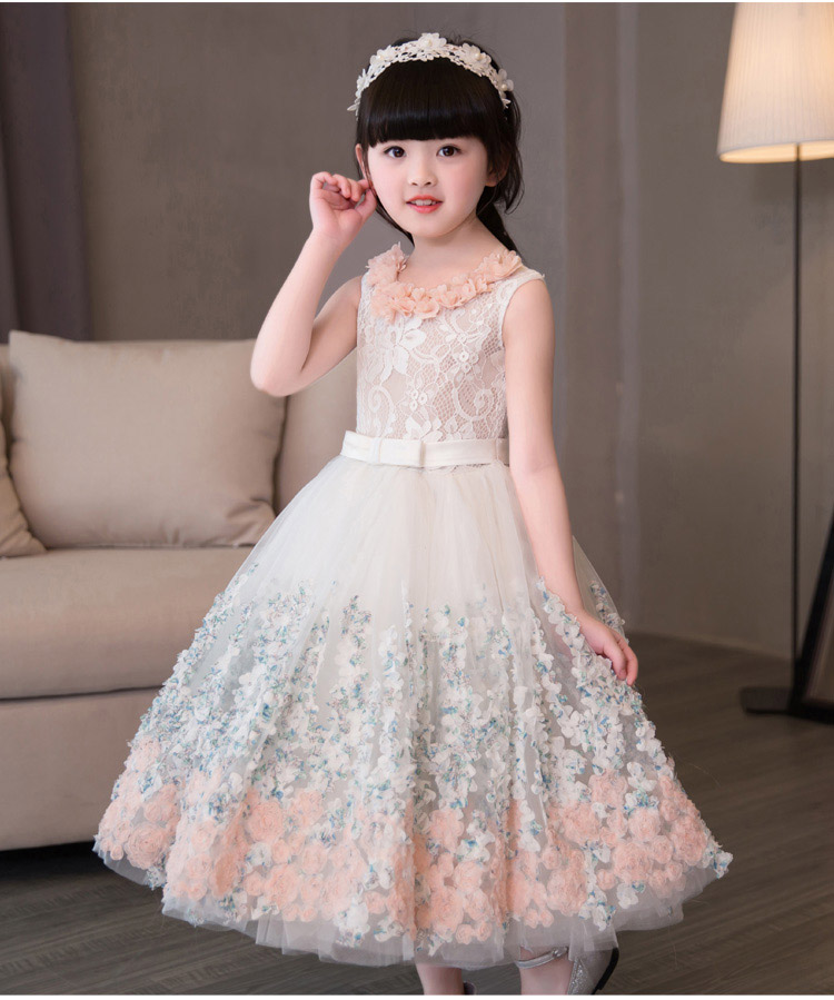 Top Quality Elegant Appliques Lace Girls Wedding Dress flower Girl Dress Girls Birthday Prom Formal First Communion Gown Baby Baptism Dress