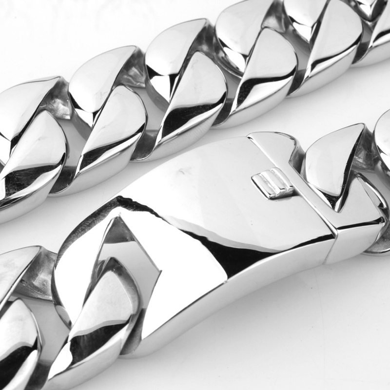 31mm Super Heavy Curb Cuban Link Chain Necklace Bracelet Mens Women Huge Thick Gold Silver Tone Flat 316L Stainless Steel Bike Biker Necklace Jewelry