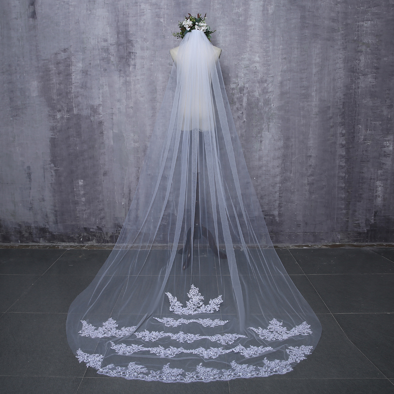 2019 Bride Veils White Applique Tulle 3 meters veu de noiva long wedding bridal accessories lace veil, Ivory
2019 Bride Veils White Applique Tulle 3 meters veu de noiva long wedding bridal accessories lace veil, Ivory