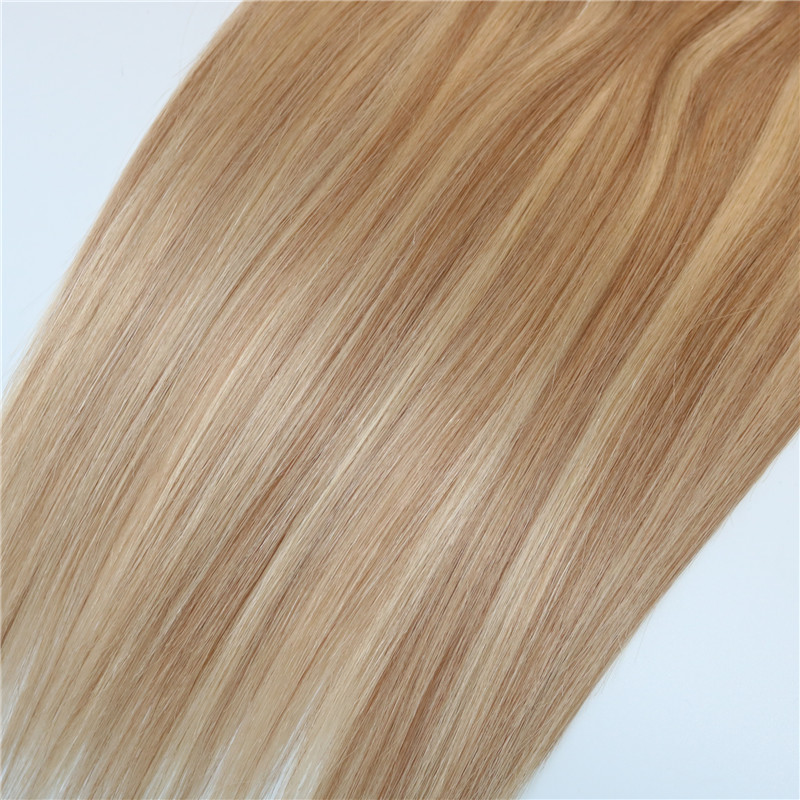 Highlight color Two Tone #18 Ash Blonde Piano #22 Medium Blonde Clip In Human Hair Extensions Hi