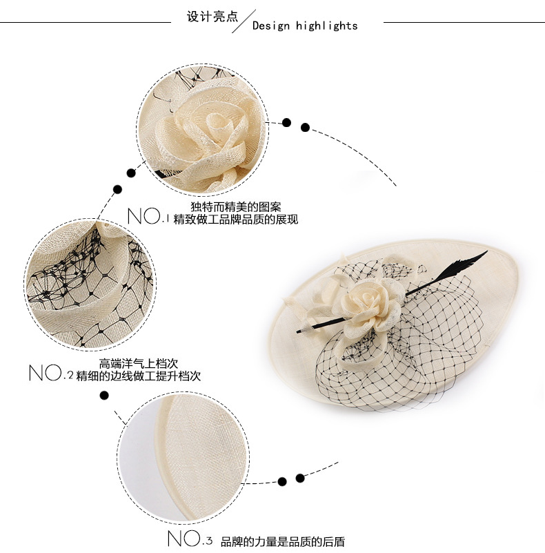 Women Kentucky Derby Hats Flower Cambric Bridal Hat Wide Brim 3 Colors Wedding Headwear Fashion Head Accessories Formal Hats