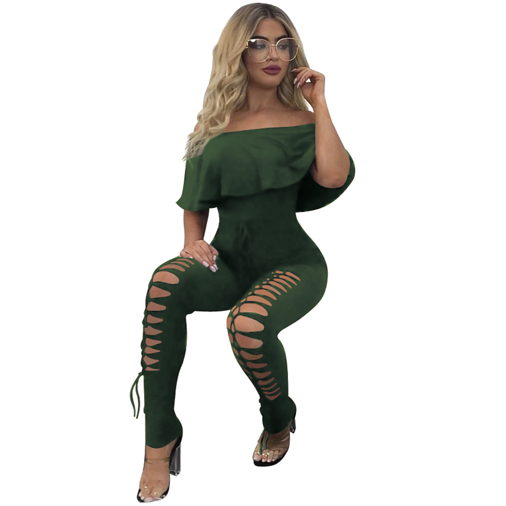 Jumpsuits Europe United States fashion solid color sexy strapless shoulder lotus leaf side thin piece pants Support mixed batch