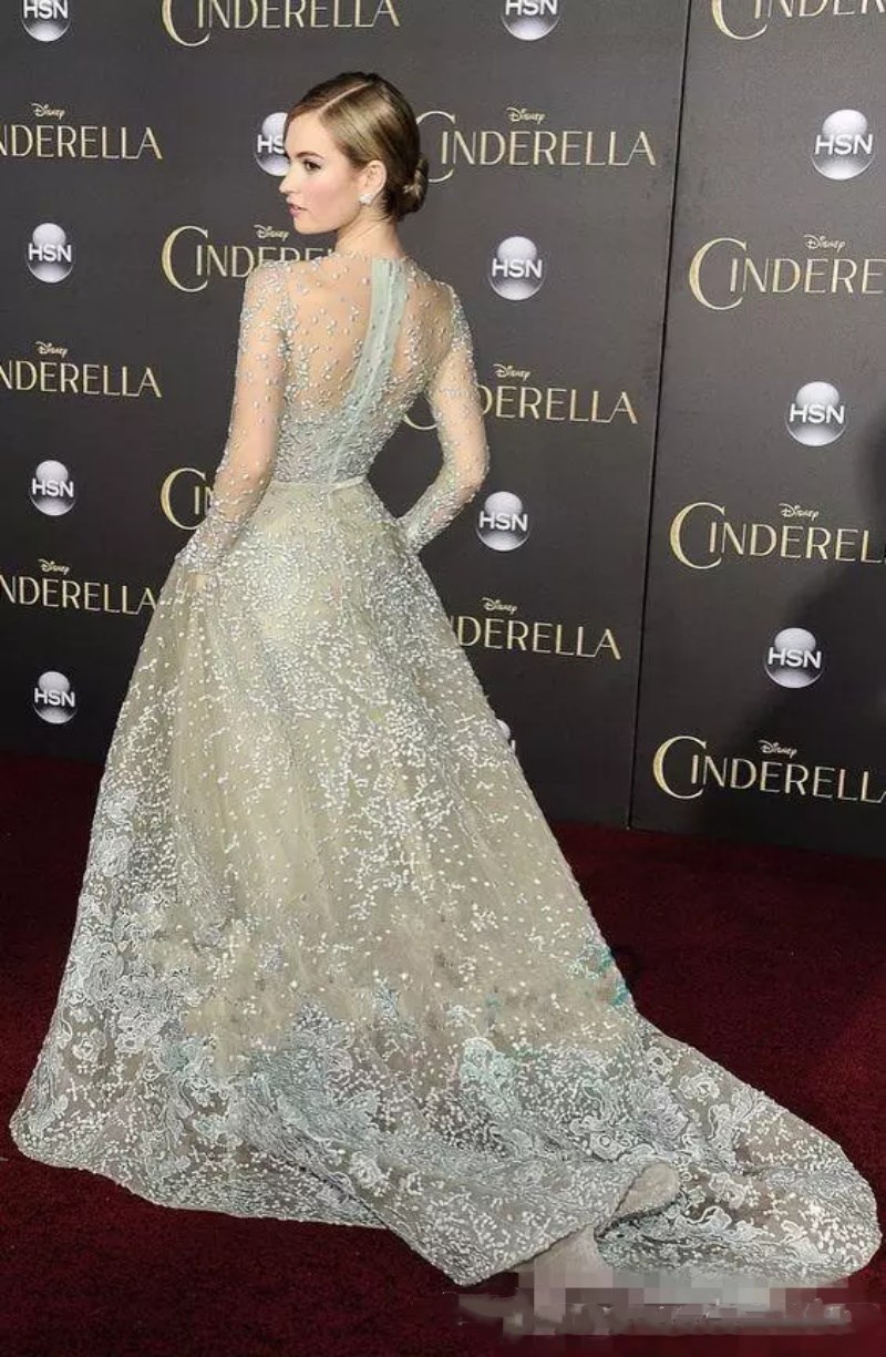 Illusion Elie Saab Prom Dresses Free Shipping Red Carpet Formal Dresses Modest Sky Blue Lace Applique Pearls Sexy Long Sleeve Evening Gowns