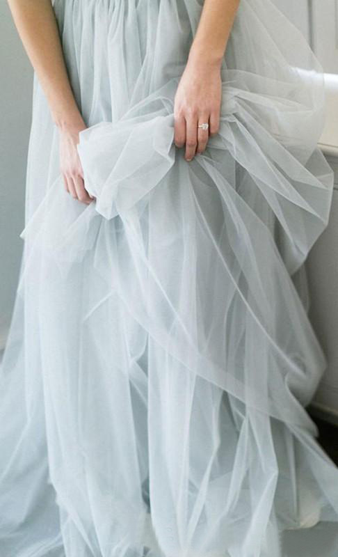 Country Style Wedding Dresses 2017 Cheap White Lace Dusty Blue Tulle Short Sleeve Long Bridal Gowns Plus Size Custom Made EN11241