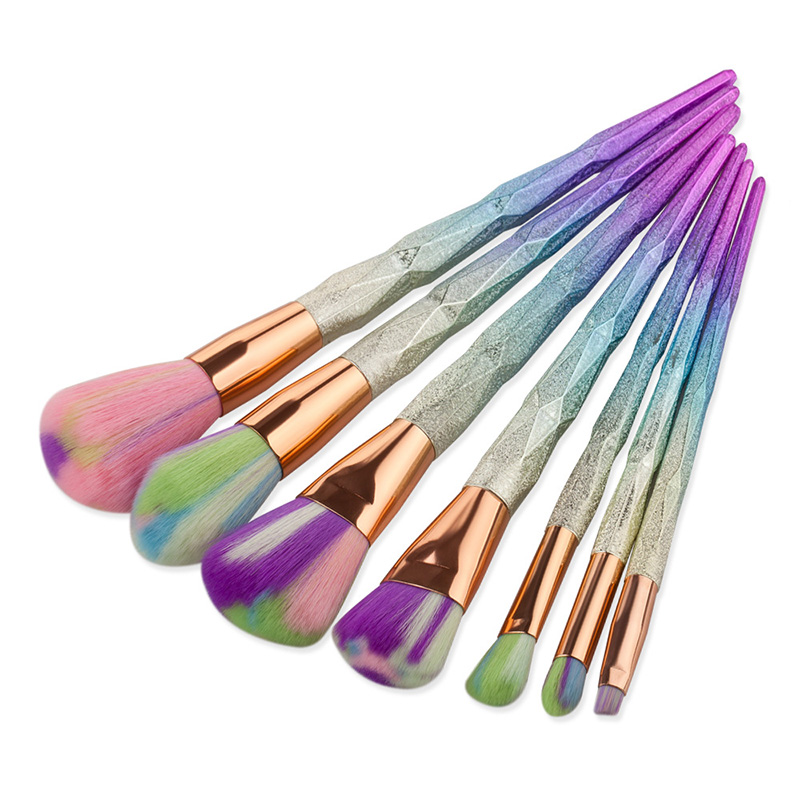 7Pcs set Diamond Makeup Brush Cosmetic Blending Rainbow Professional Makeup Brushes Set Eyeliner Eyebrow Lip Brush Beauty Tool