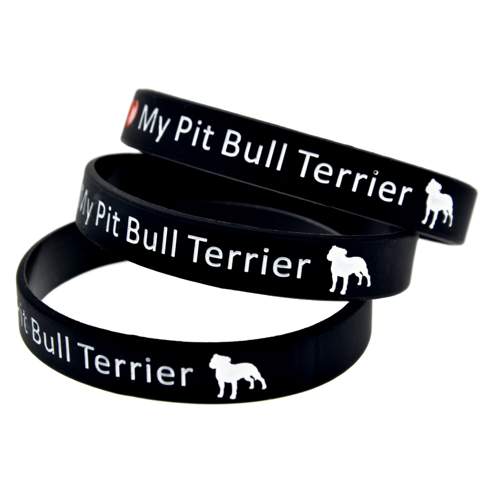 100PCS I Love My Pit Bull Terrier Silicone Bracelet Debossed and Ink Filled Logo Black Fashion Gift