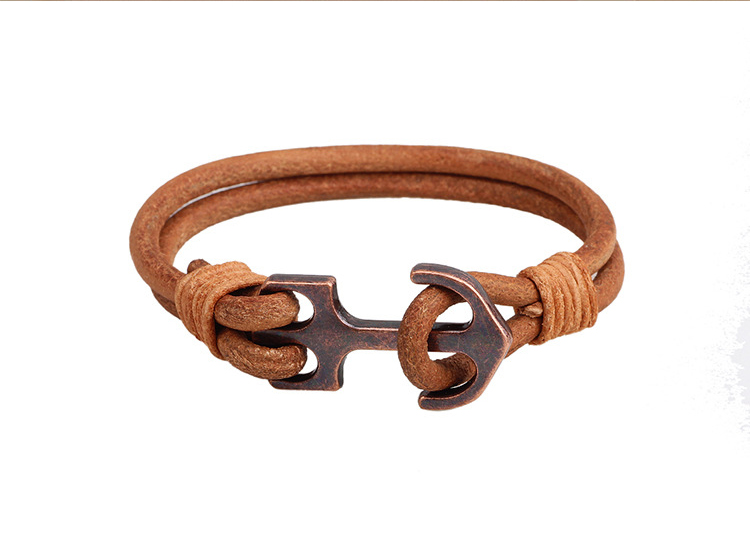 Wholesale-QIHE JEWELRY Black/coffee Color Leather Anchor Charm Bracelet Ship Bracelet Bangle Nautical Jewelry Men's Summmer Fashion