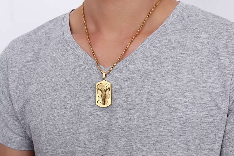 Jesus Necklace Pendant Spanish Bible Gold Plated Stainless Steel Men Jewelry PN-655