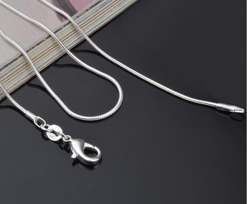 1MM 16-24inch Silver Plated cute pretty Smooth Snake Chain Necklace jewelry hot sale Fit pendant Stamped 925