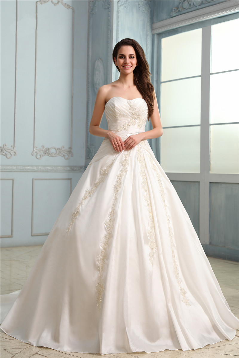 2017 Elegant Taffeta Appliques A-Line Wedding Dresses With Beading Sequined Pleat Plus Size Wedding Party Bridal Gowns Vestido De Novia BW09