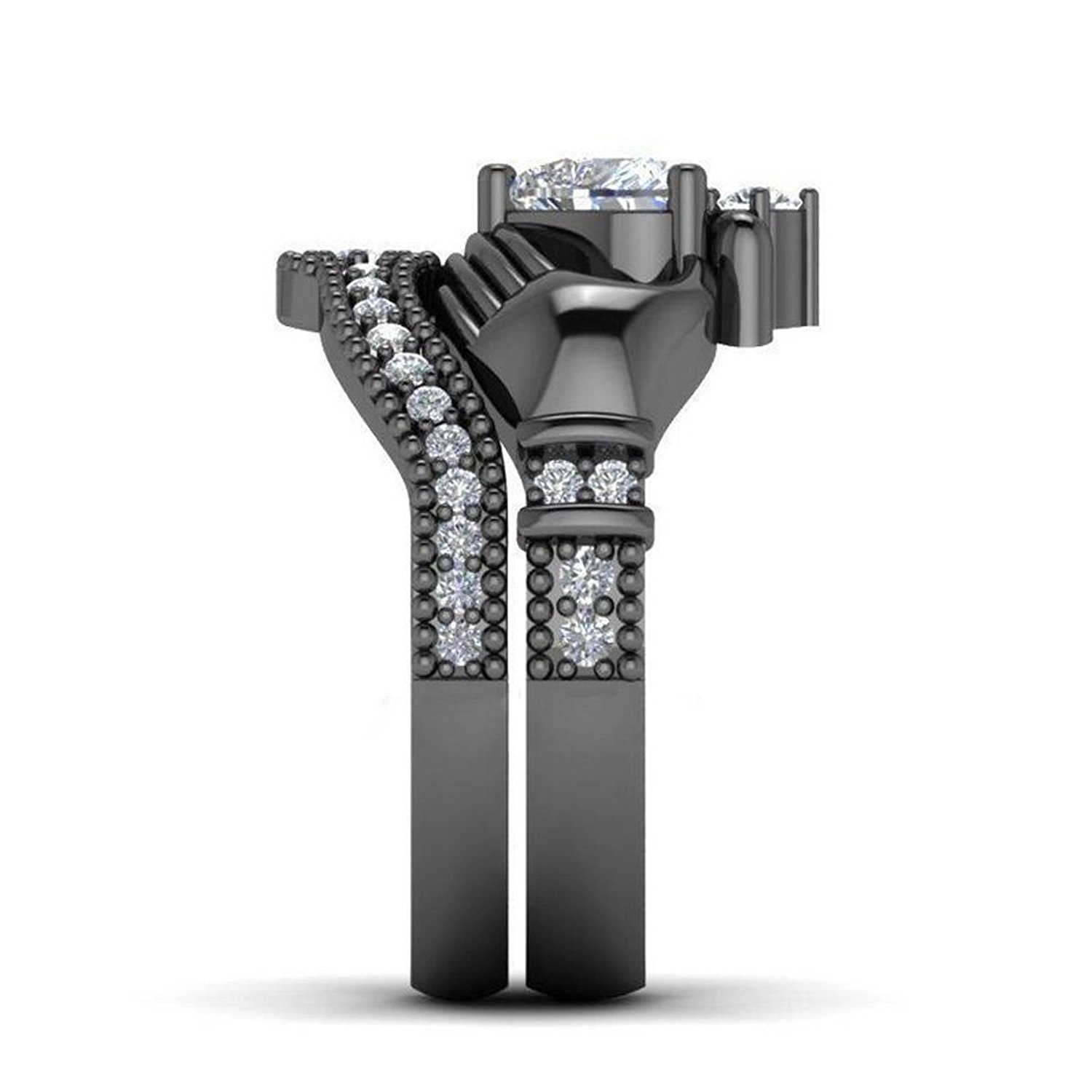 Victoria Wieck Claddagh Luxury Jewelry choucong 10KT Black Gold Filled White Topaz CZ Diamond Gemstones Women Wedding Birdal Ring Set Gift