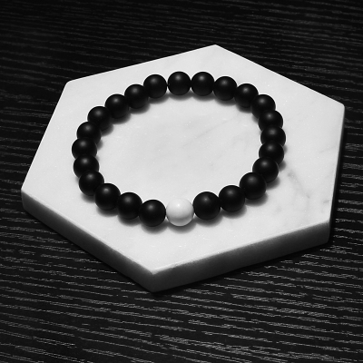 His and Hers Couple Bracelet White Turquoise&Strands Black Matte Agate Stones Wrist Strap accessories Gift Valentine's Day Holiday Christmas Symb