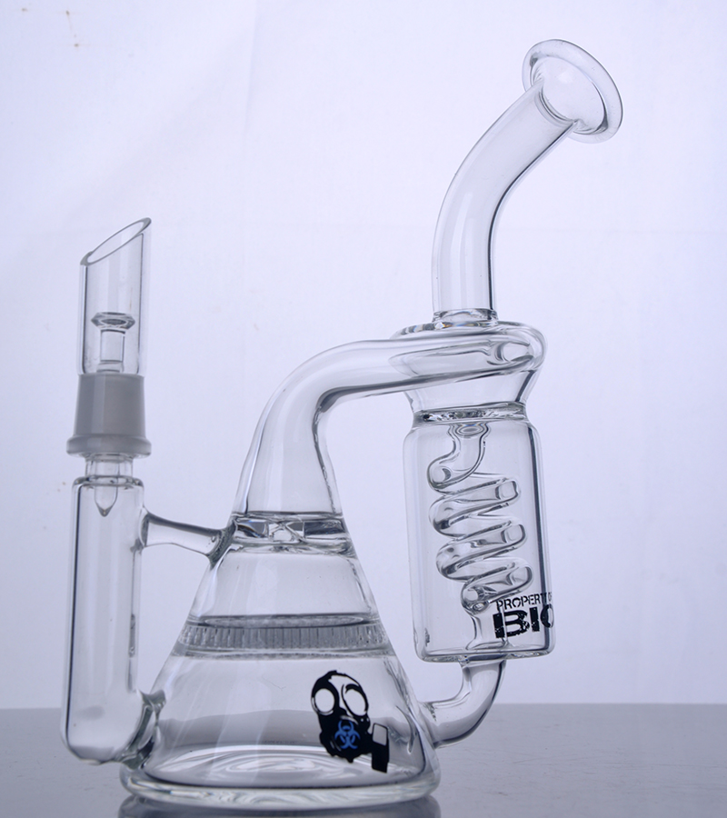 Thick Bong Skull Double Honeycomb Perc Bong Freezable Coil Bong Unique Recycler Beaker Bongs with 14mm joint
