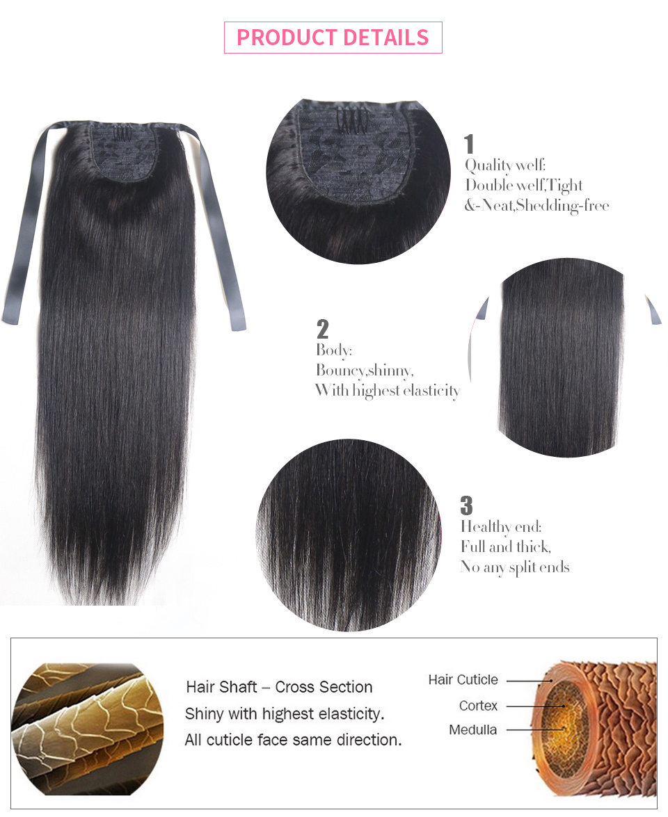 16"-32" Ribbon Ponytail Horsetail 60g-140g Clips in/on 100% Brazilian Remy Human hair Extension Natural Straight