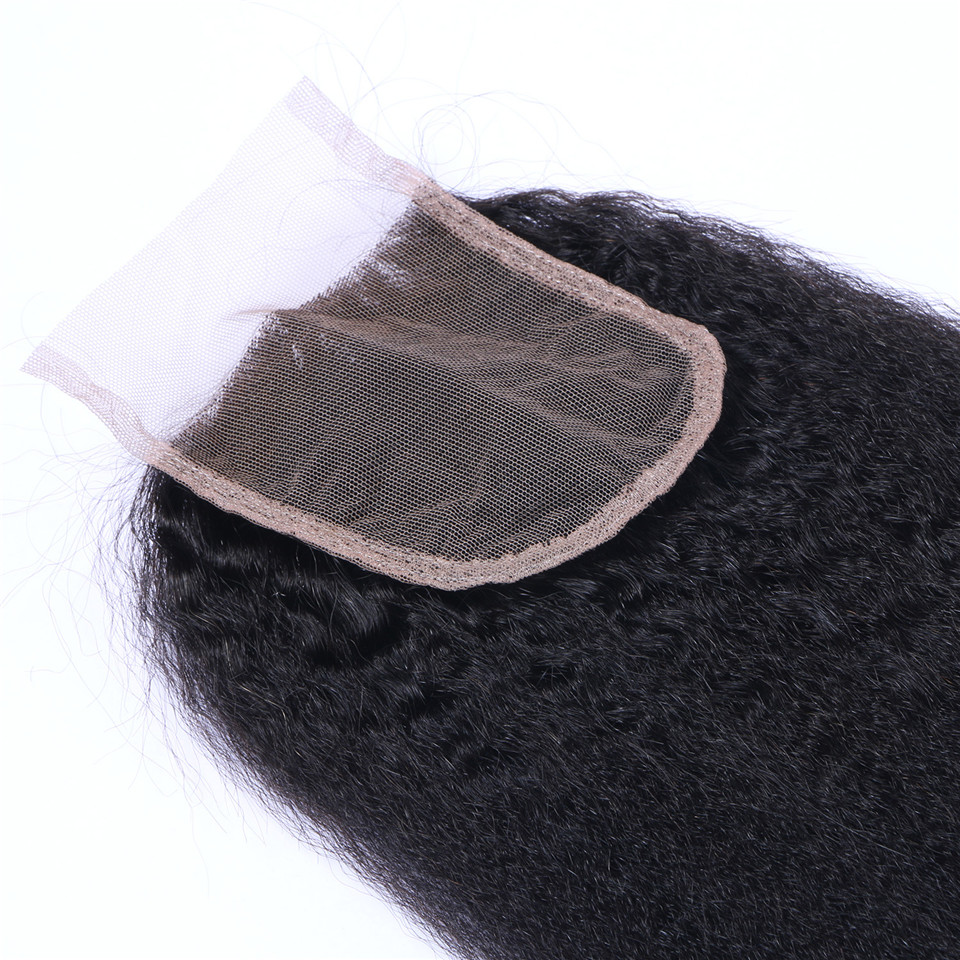 Free shipping Brazilian Kinky Straight Human Hair Closure Middle Free part 3 Part x 4 Lace Top Closures