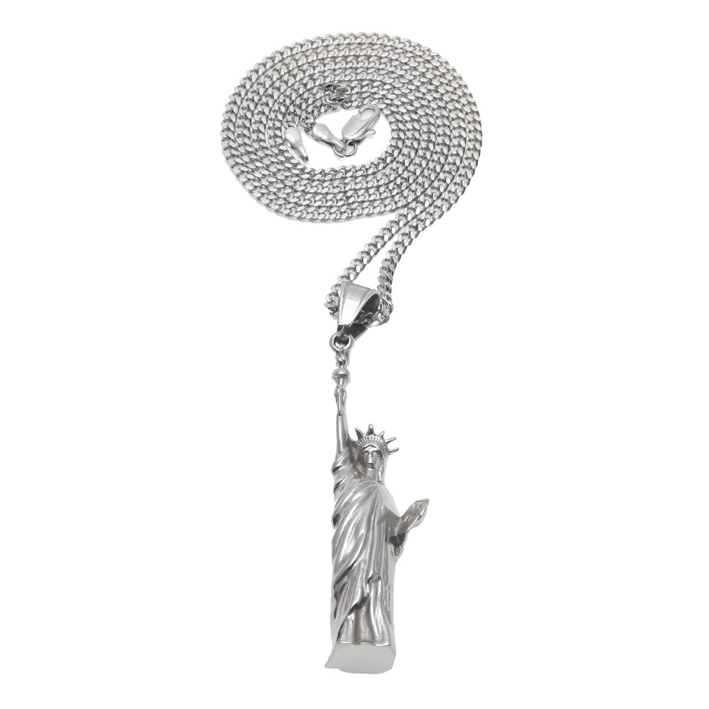Hip Hop Jewelry USA Statue of Liberity Stainless Steel Pendant Necklace with 24inch Cuban Chain Necklace for Men Women Fashion Jewelry
