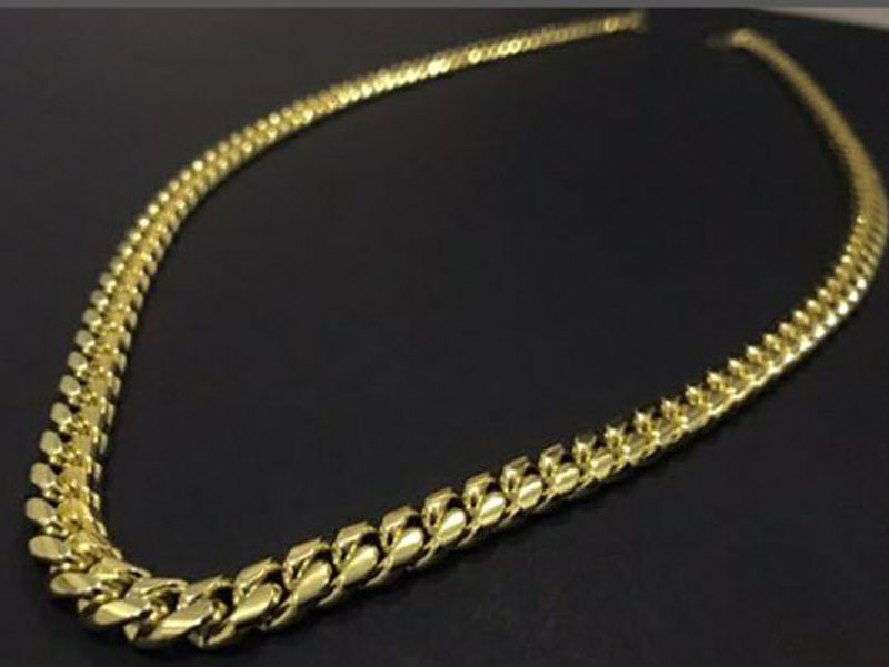 Mens Gold Tone 316L Stainless Steel Necklace Curb Cuban k Chain with Dias Clasp Lock 8mm/10mm/12mm/14mm/16mm/18m