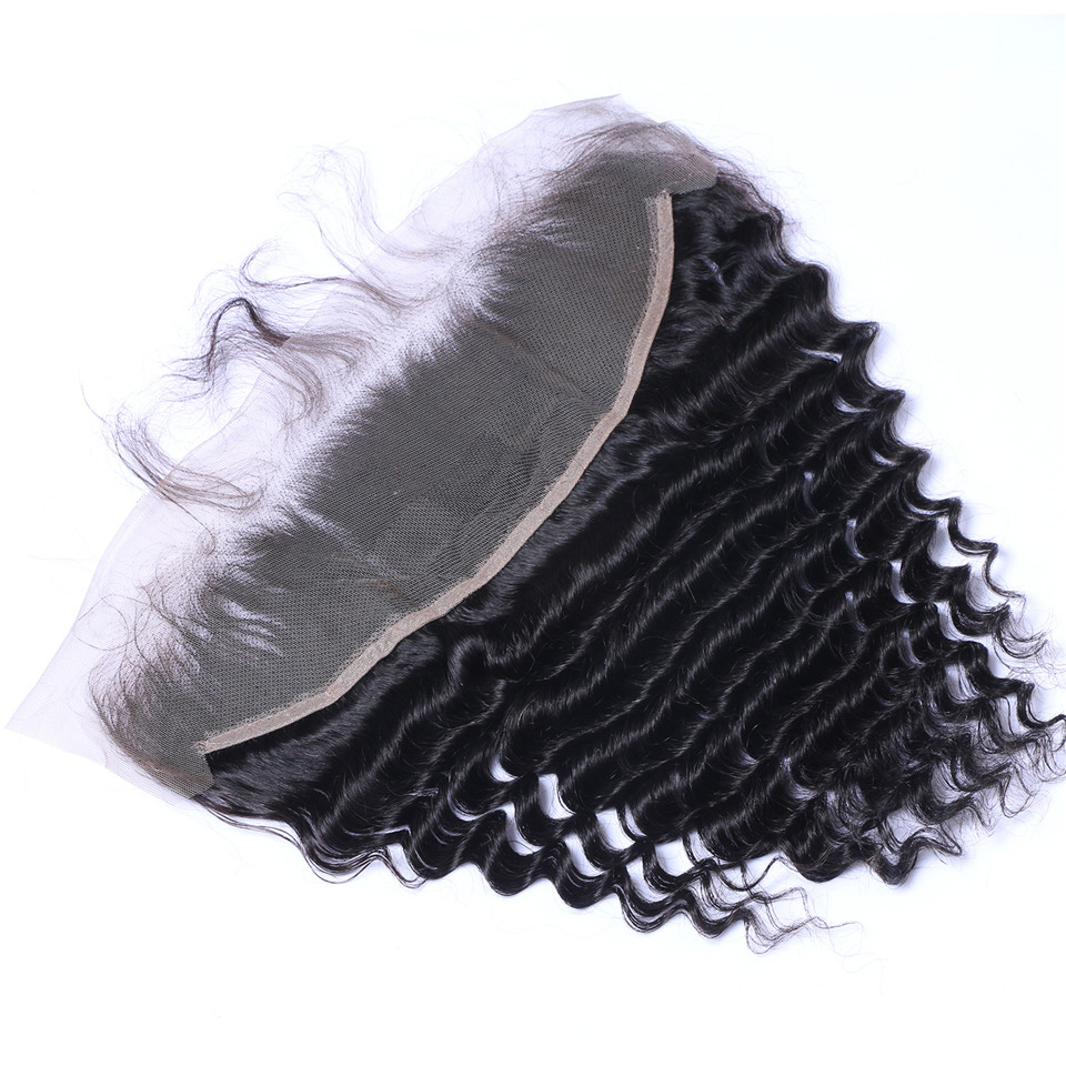 Free shipping Brazilian Deep Wave 13x4 To Ear Pre Plucked Lace Frontal Closure With Baby Remy Human Hair Free Part Top Closures