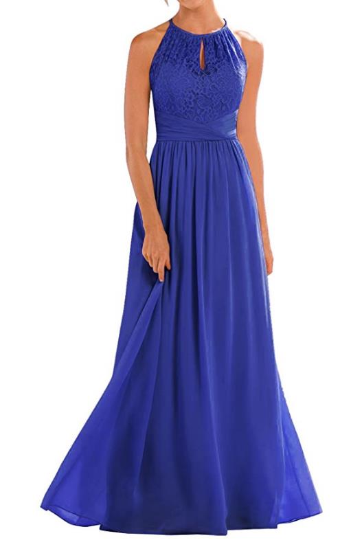 2022 Blush Pink Bridesmaid Dresses Long Country Style Halter Neck Lace Chiffon Full Length A-line Formal Wedding Guest Party Dress