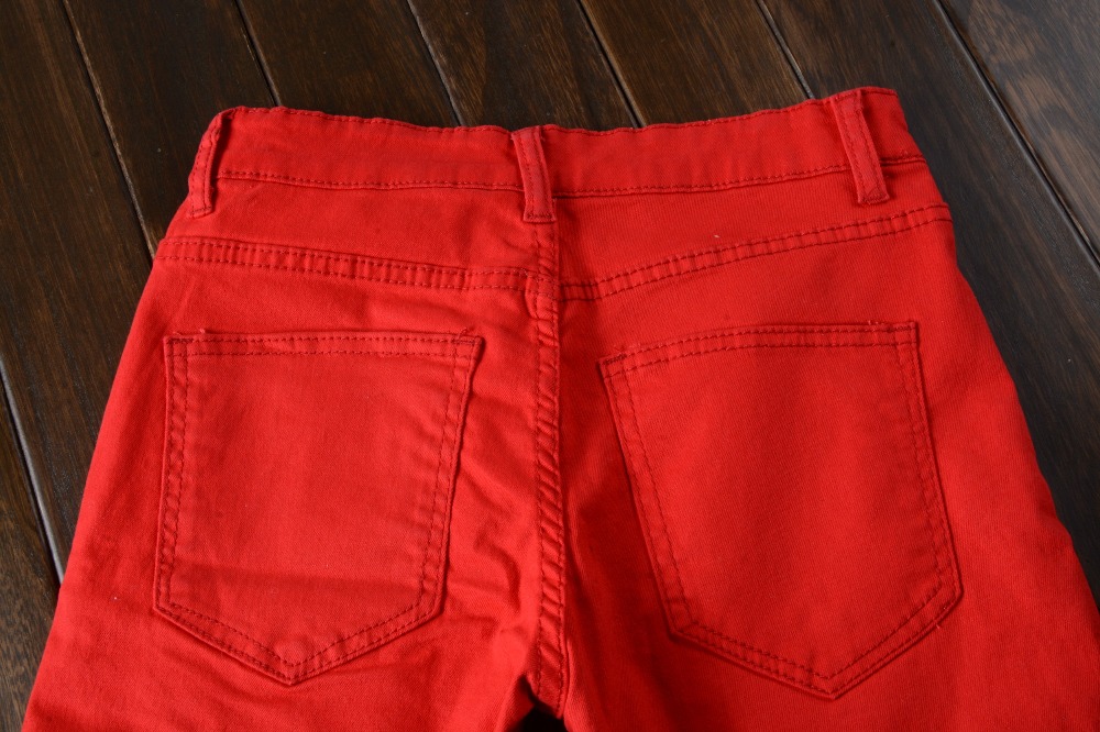 Red Ripped Biker Jeans For Men - Stretch Slim Fit Denim Pants