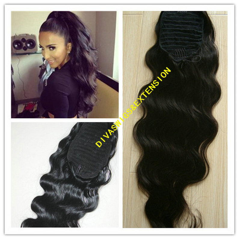 160g hot women wavy Ponytail Human Hair Extension Natural color Brazilian Virgin Hair body wave drawstring Humain Hairs Pony tails DIVA2