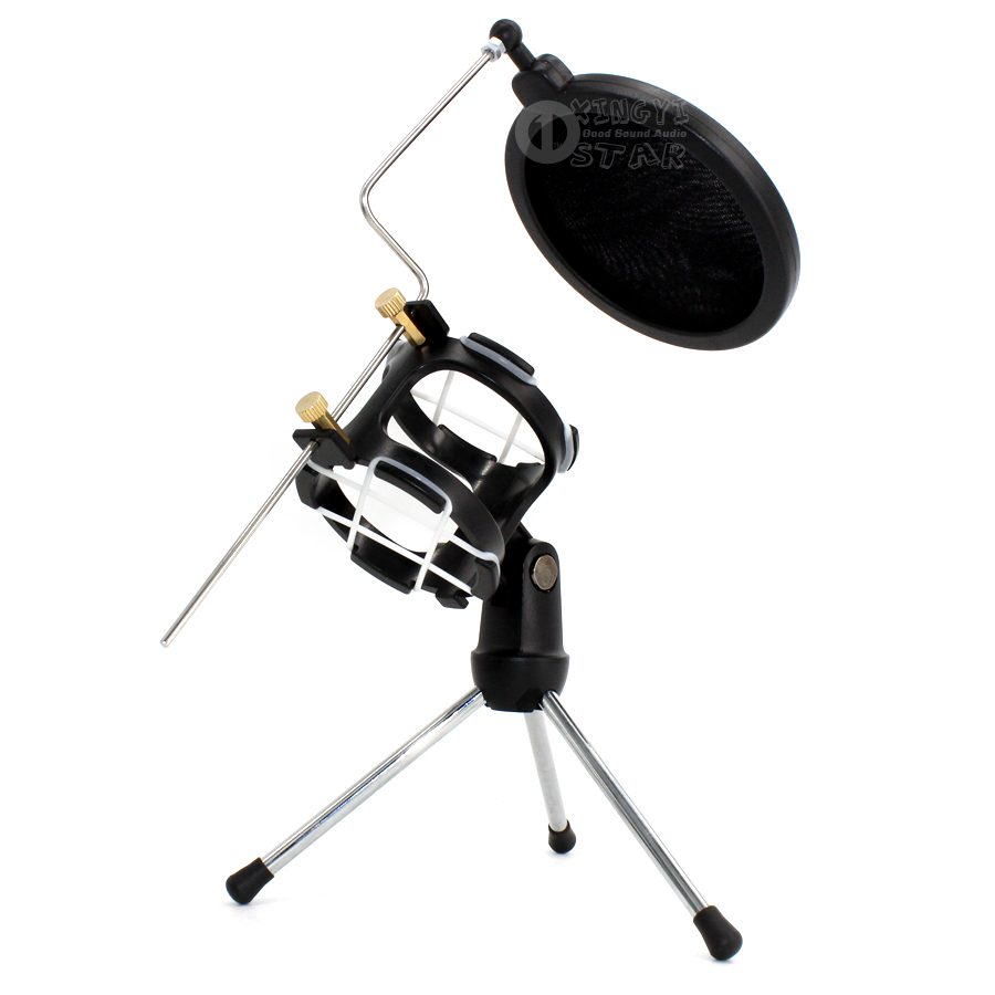 Desktop Adjustable Pop Filter Clip Mikrofon Tripod Folding Karaoke Microphone Stand Windscreen Mask Shield PC Recording Mic Holder