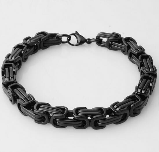 High Qulaity IP Black Plated Stainless Steel Fashion Square byzantine Chain Necklace 8mm 24'' Heavy huge jewelry for men's gifts