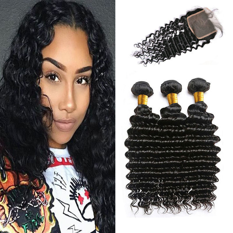 Brazilian Deep Wave 3 Bundles with Lace Closure Brazilian Virgin Hair Closure with Baby Hair 100% Human Hair Weaves Natural Color
Brazilian Deep Wave 3 Bundles with Lace Closure Brazilian Virgin Hair Closure with Baby Hair 100% Human Hair Weaves Natural Color