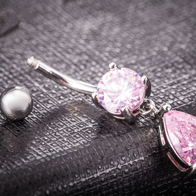 Fashion Waterdrop Zircon Navel Ring Medical Stainless Steel Body Piercing Jewelry Women Sexy Zircon Belly Button Ring