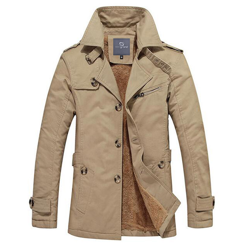 Wholesale- HEE GRand Men Thick Blends Fashion Style Stand Collar Single Breasted Windproof Warm Winter Coat Plus Size M-5XL MWF310